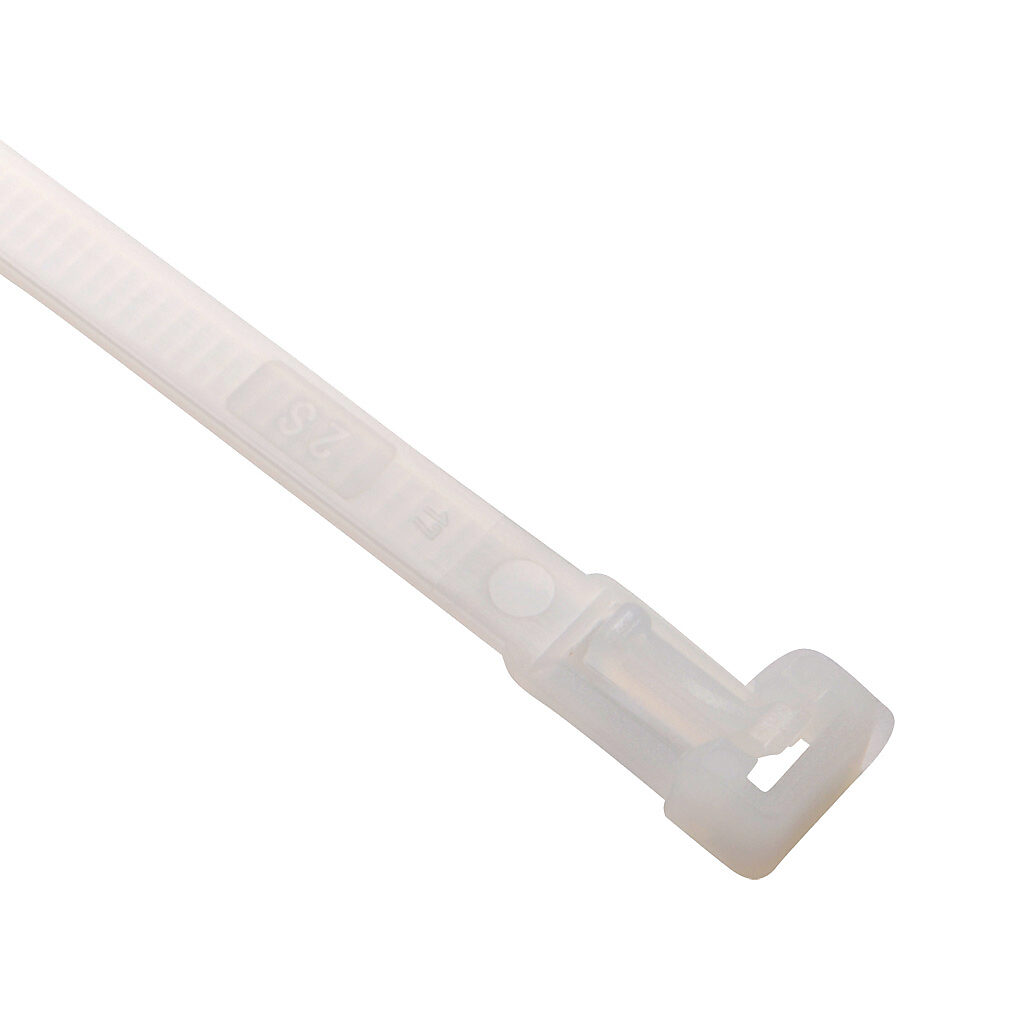 RIA.2.234 - SapiSelco releasable cable tie, general purpose, nylon 6.6, 14.17in length, 0.3in width, 61lb tensile strength, 3.94in maximum bundle diameter, natural. Package of 100.