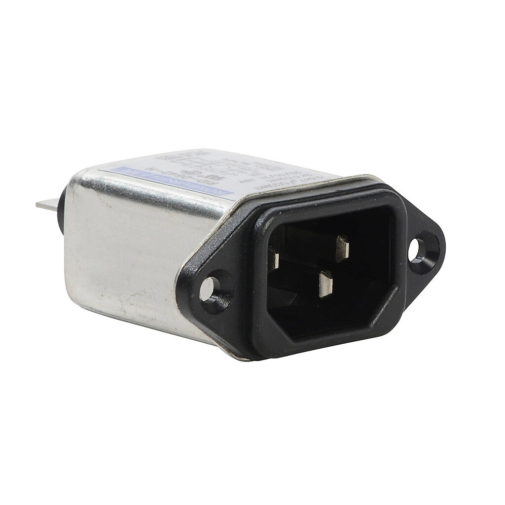 RID-0642-H - Roxburgh IEC inlet filter, 120/240 VAC, 1-phase, 6A, screw mount, EMI/RFI filtering, 1-stage, general purpose, standard performance, 1/4in quick-disconnect.