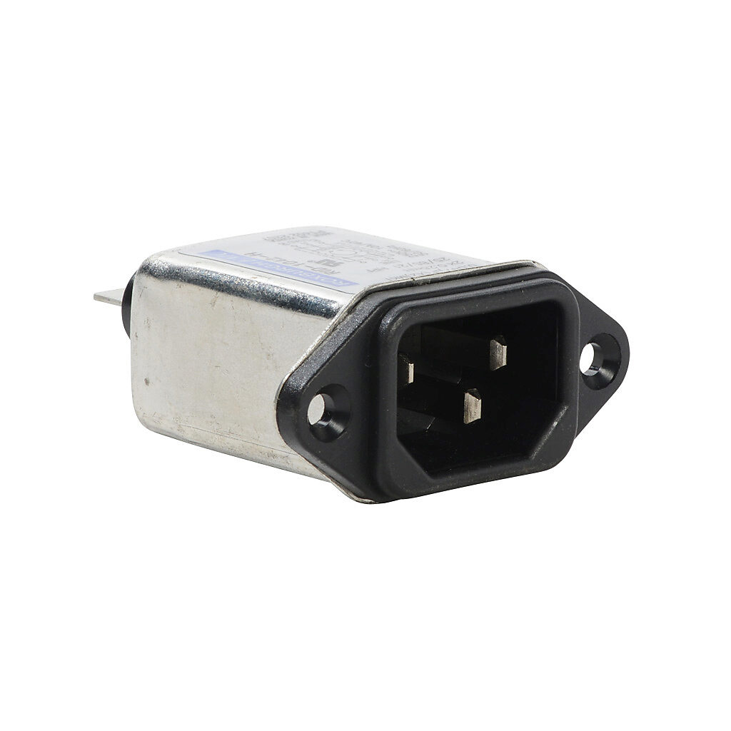 RID-1042-H - Roxburgh IEC inlet filter, 120/240 VAC, 1-phase, 10A, screw mount, EMI/RFI filtering, 1-stage, general purpose, standard performance, 1/4in quick-disconnect.