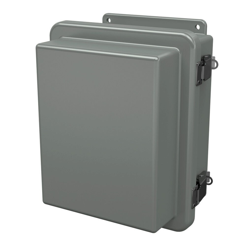 RJ1008HPL - Stahlin RJ series enclosure, NEMA 1/3R/4X/6P/12, 10 x 8 x 6in (HxWxD), wall mount, fiberglass reinforced polyester, gray, raised single-door, quick-release latch, padlock hasp and staple, integral mounting flange.
