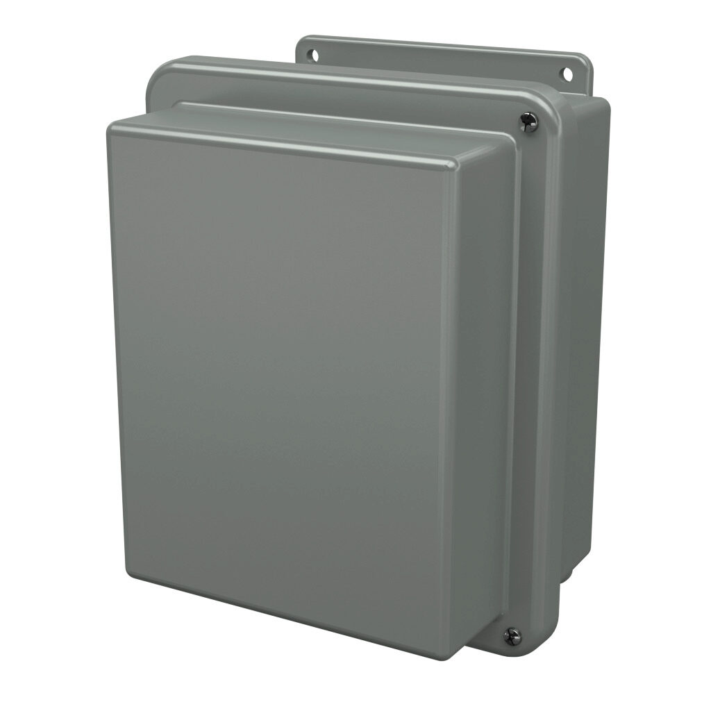 RJ1008HW - Stahlin RJ series enclosure, NEMA 1/3R/4X/6P/12, 10 x 8 x 6in (HxWxD), wall mount, fiberglass reinforced polyester, gray, raised hinged screw cover, integral mounting flange.