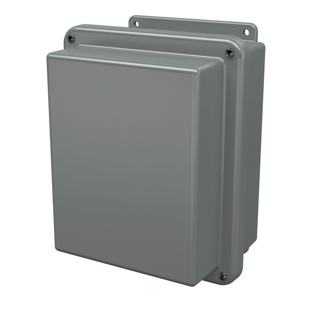 RJ1008W - Stahlin RJ series enclosure, NEMA 1/3R/4X/6P/12, 10 x 8 x 6in (HxWxD), wall mount, fiberglass reinforced polyester, gray, raised screw cover, integral mounting flange.