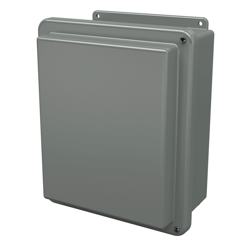 RJ1210HW - Stahlin RJ series enclosure, NEMA 1/3R/4X/6P/12, 12 x 10 x 6in (HxWxD), wall mount, fiberglass reinforced polyester, gray, raised hinged screw cover, integral mounting flange.