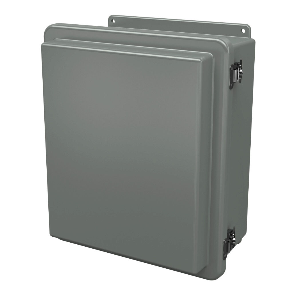 RJ1412HLL - Stahlin RJ series enclosure, NEMA 1/3R/4X/6P/12, 14 x 12 x 7in (HxWxD), wall mount, fiberglass reinforced polyester, gray, raised single-door, twist-lock latch, integral mounting flange.