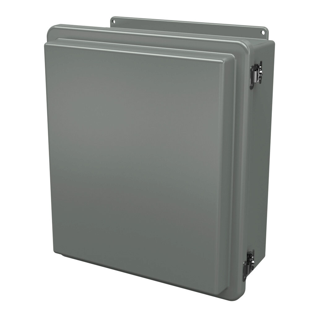 RJ1614HLL - Stahlin RJ series enclosure, NEMA 1/3R/4X/6P/12, 16 x 14 x 7in (HxWxD), wall mount, fiberglass reinforced polyester, gray, raised single-door, twist-lock latch, integral mounting flange.