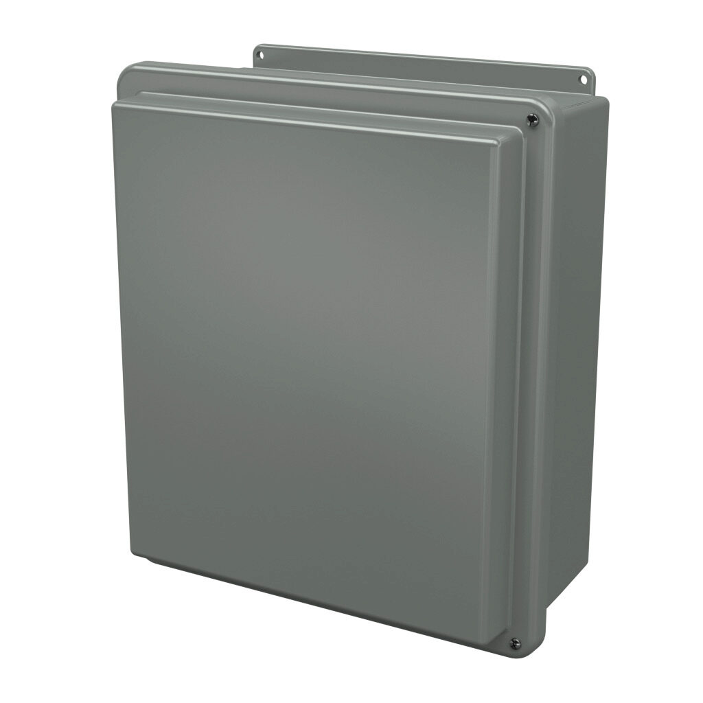 RJ1614HW - Stahlin RJ series enclosure, NEMA 1/3R/4X/6P/12, 16 x 14 x 7in (HxWxD), wall mount, fiberglass reinforced polyester, gray, raised hinged screw cover, integral mounting flange.