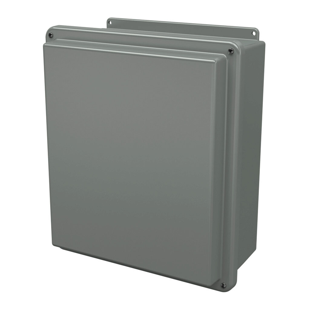 RJ1614W - Stahlin RJ series enclosure, NEMA 1/3R/4X/6P/12, 16 x 14 x 7in (HxWxD), wall mount, fiberglass reinforced polyester, gray, raised screw cover, integral mounting flange.