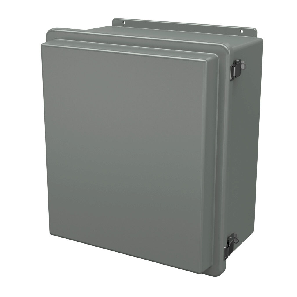 RJ1816HPL - Stahlin RJ series enclosure, NEMA 1/3R/4X/6P/12, 18 x 16 x 10in (HxWxD), wall mount, fiberglass reinforced polyester, gray, raised single-door, quick-release latch, padlock hasp and staple, integral mounting flange.