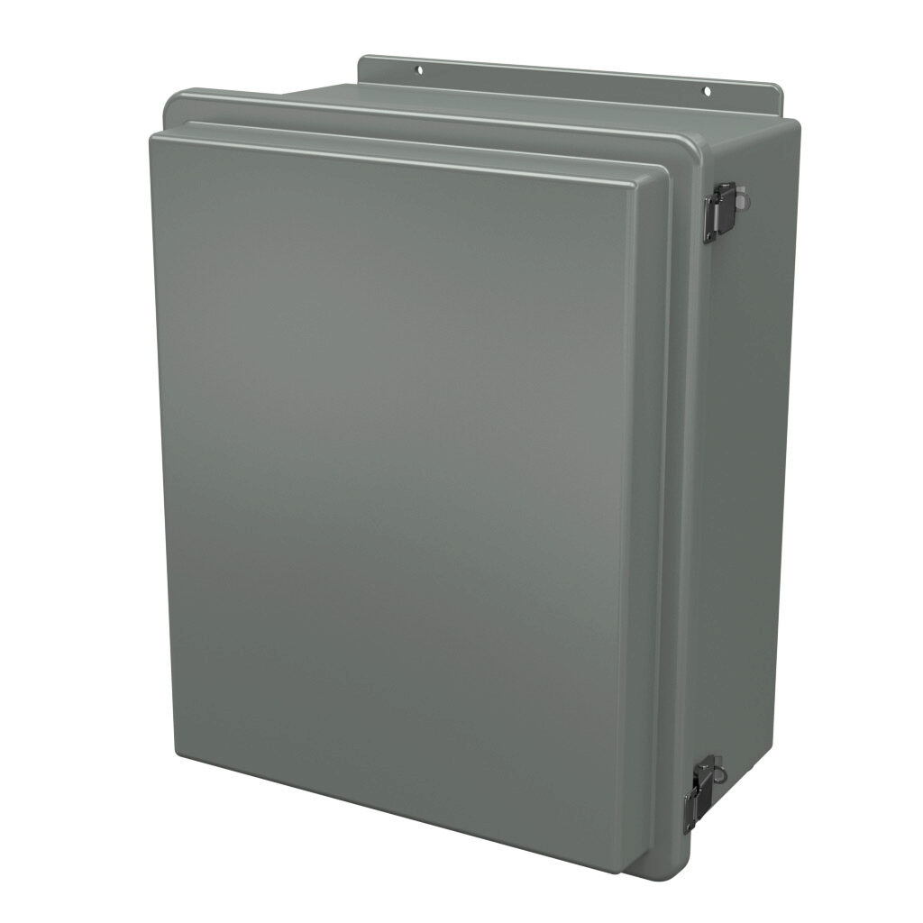 RJ2016HPL - Stahlin RJ series enclosure, NEMA 1/3R/4X/6P/12, 20 x 16 x 10in (HxWxD), wall mount, fiberglass reinforced polyester, gray, raised single-door, quick-release latch, padlock hasp and staple, integral mounting flange.