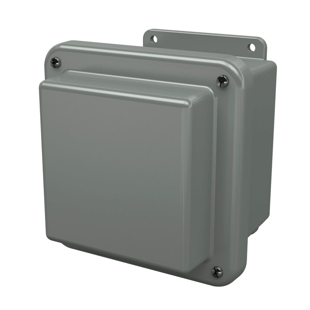 RJ606W - Stahlin RJ series enclosure, NEMA 1/3R/4X/6P/12, 6 x 6 x 6in (HxWxD), wall mount, fiberglass reinforced polyester, gray, raised screw cover, integral mounting flange.