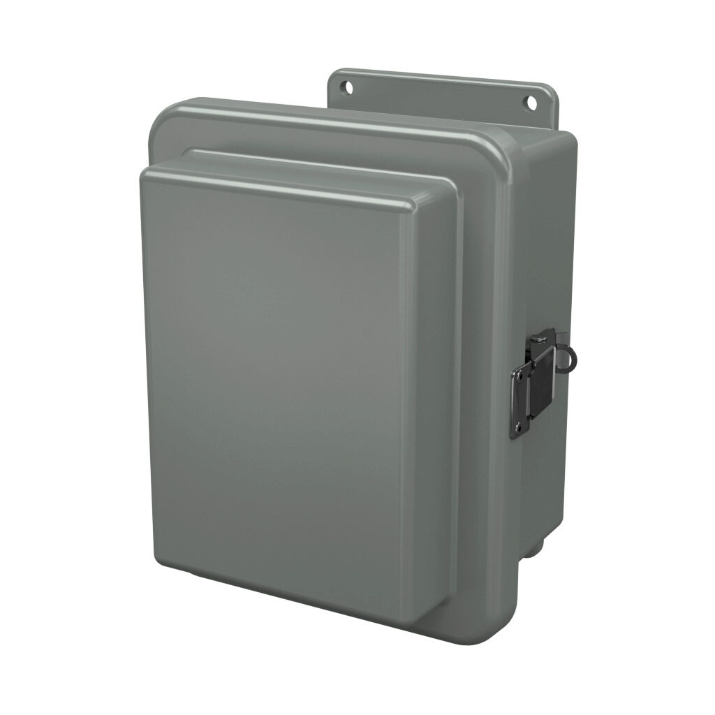 RJ806HPL - Stahlin RJ series enclosure, NEMA 1/3R/4X/6P/12, 8 x 6 x 6in (HxWxD), wall mount, fiberglass reinforced polyester, gray, raised single-door, quick-release latch, padlock hasp and staple, integral mounting flange.