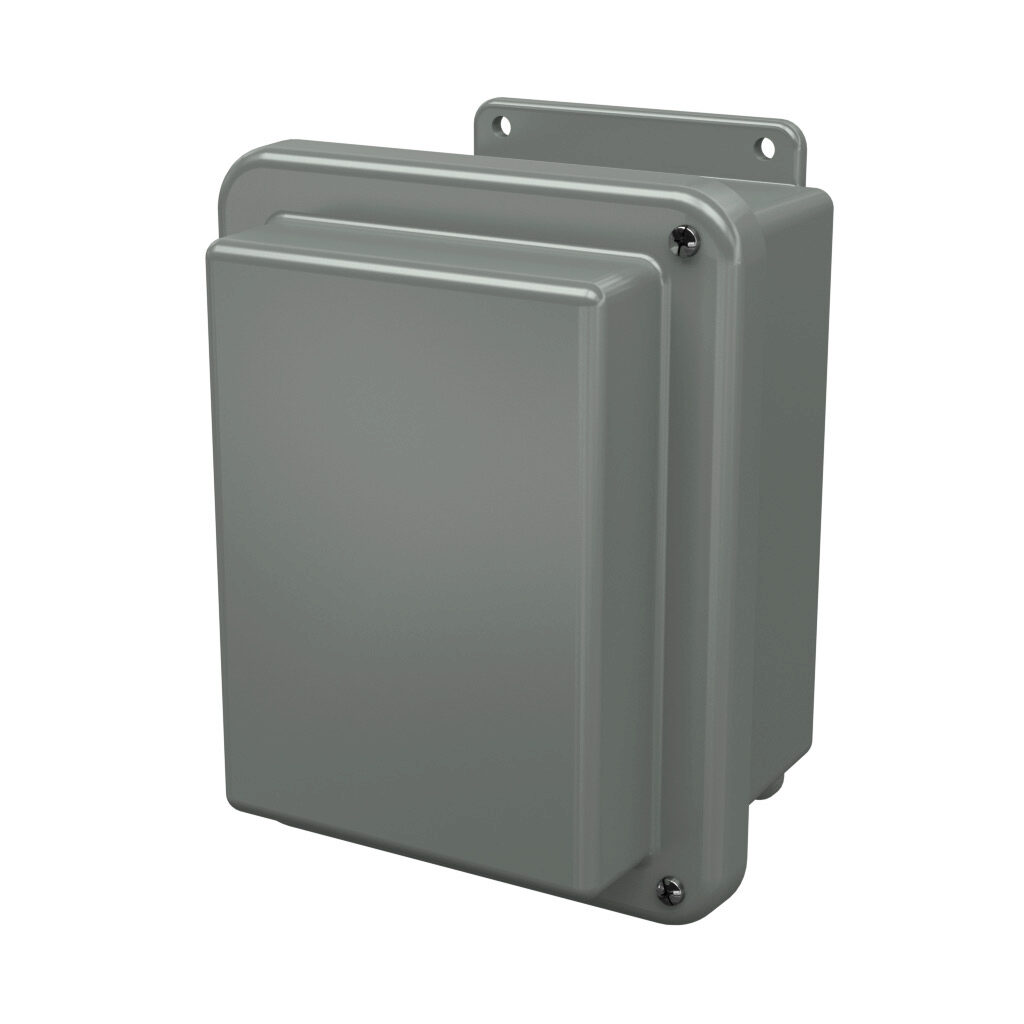RJ806HW - Stahlin RJ series enclosure, NEMA 1/3R/4X/6P/12, 8 x 6 x 6in (HxWxD), wall mount, fiberglass reinforced polyester, gray, raised hinged screw cover, integral mounting flange.