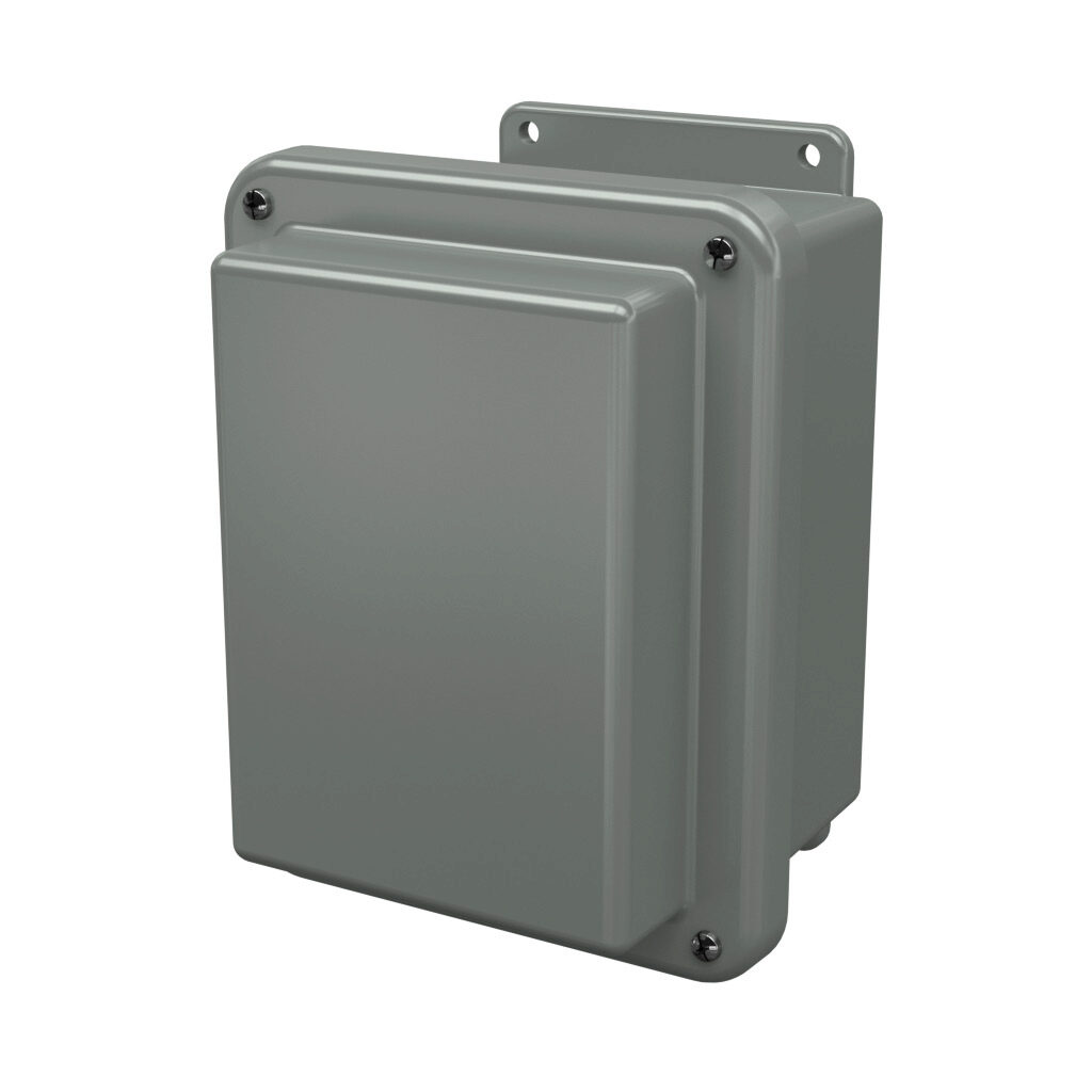 RJ806W - Stahlin RJ series enclosure, NEMA 1/3R/4X/6P/12, 8 x 6 x 6in (HxWxD), wall mount, fiberglass reinforced polyester, gray, raised screw cover, integral mounting flange.