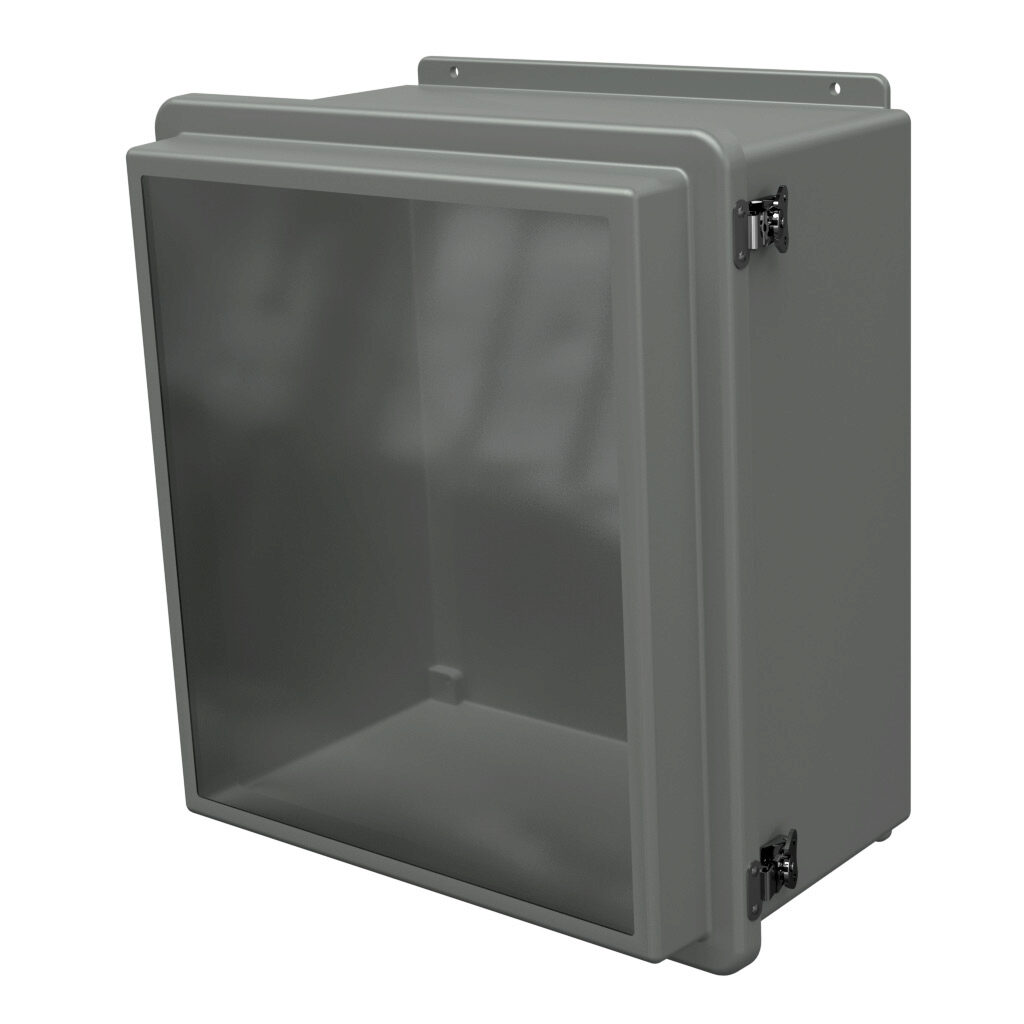 RJW1816HLL - Stahlin RJW series enclosure, NEMA 1/3R/4X/6P/12, 18 x 16 x 10in (HxWxD), wall mount, fiberglass reinforced polyester, gray, raised single-door, twist-lock latch, integral mounting flange, SAR acrylic window.