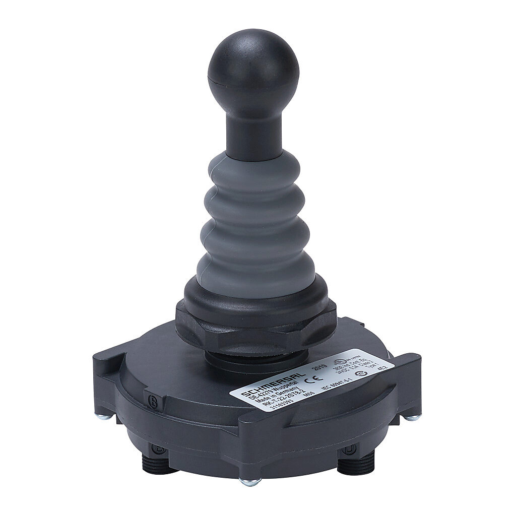 RK-T-22-2ST8-2 - Schmersal selector switch, IP65, IP67, IP69 and IP69K, 22mm, 2-position, momentary, (4) N.O. contact(s), plastic base, plastic bezel, Operator: gray, joystick, 25mm, round, plastic.