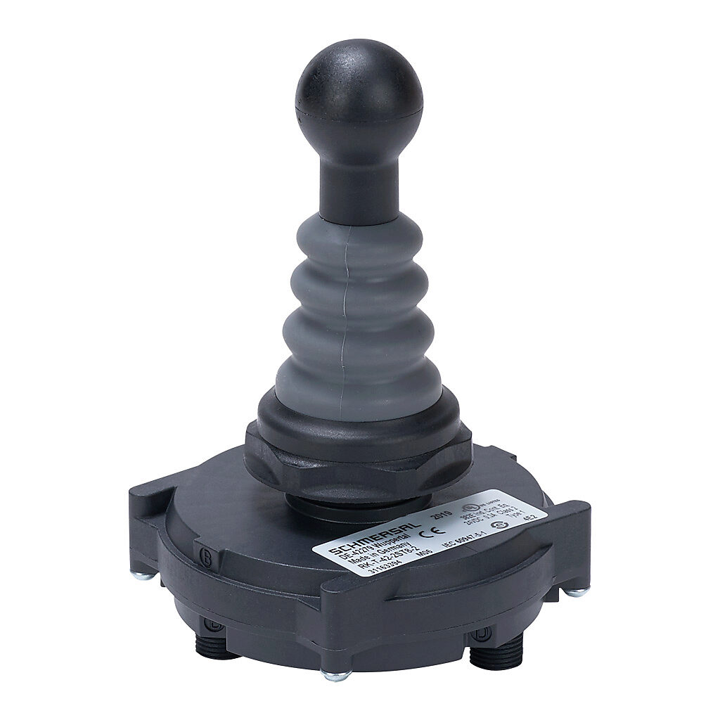 RK-T-42-2ST8-2 - Schmersal selector switch, IP65, IP67, IP69 and IP69K, 22mm, 4-position, momentary, (8) N.O. contact(s), plastic base, plastic bezel, Operator: gray, joystick, 25mm, round, plastic.