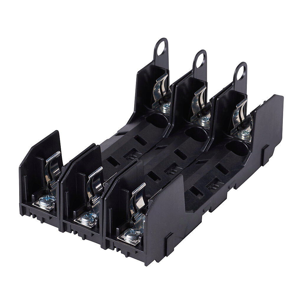 RM60030-3SR - Bussmann modular fuse block, accepts R fuses, 30A, 600V, 3-pole, 18-10 AWG copper only, screw with pressure plate, 35mm DIN rail or panel mount.