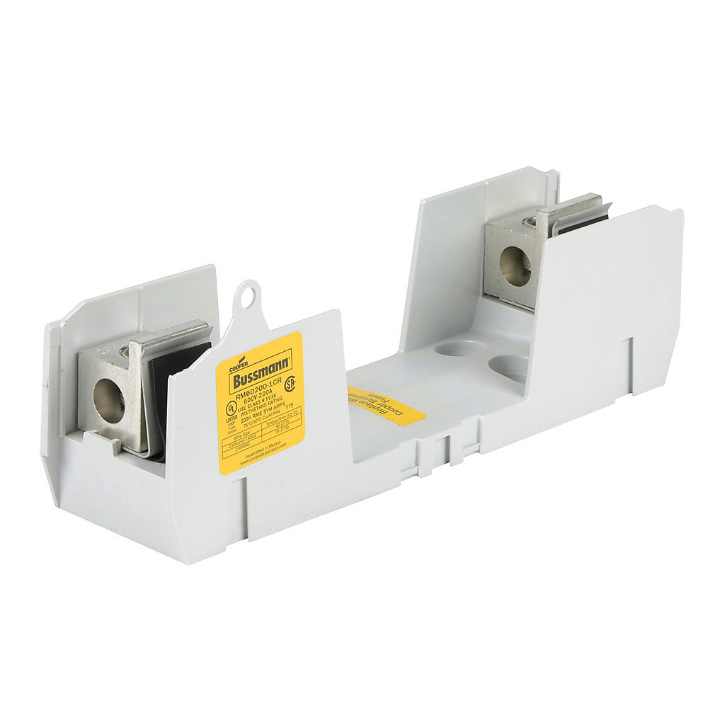 RM60200-1CR-1 - Bussmann modular fuse block, accepts R fuses, 200A, 600V, 1-pole, 6 AWG-250 MCM copper or aluminum, box lug, panel mount.