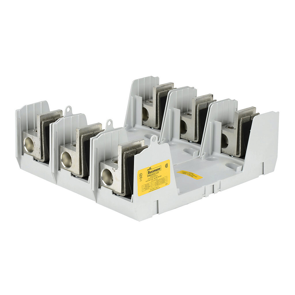 RM60400-1CR-3 - Bussmann modular fuse block, accepts R fuses, 400A, 600V, 3-pole, 4 AWG-600 MCM copper or aluminum, box lug, panel mount.