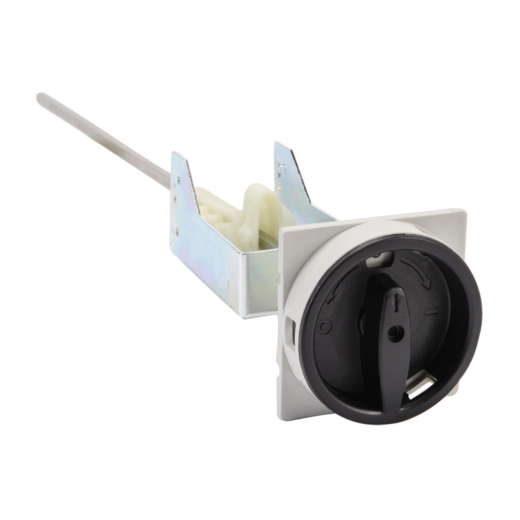 RMMP-330 - WEG Electric rotary handle, selector, black/gray, external front mount, 2-position, lockable in OFF only, NEMA 1/3R, IP55. For use with MPW40 series manual motor protectors. 330mm shaft included.