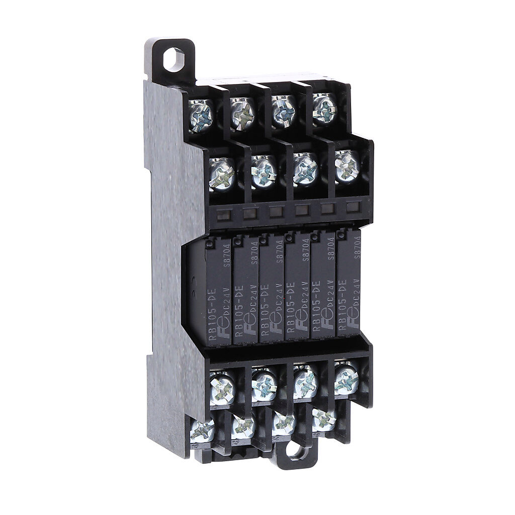RS6N-DE - Fuji Electric card relay, in-socket mount, finger-safe, 24 VDC coil voltage, 6PST, (6) N.O., 5A contact rating, screw terminal(s). (6) relays and TY3 relay remover included.