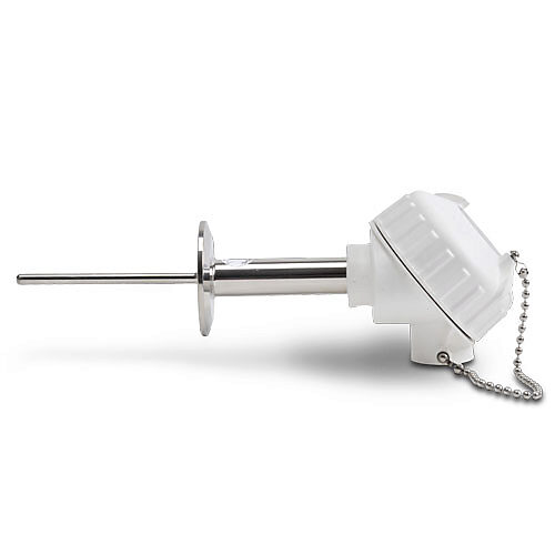RTD1-S04-02 - ProSense temperature sensor, Pt100 RTD, sanitary connection probe, 4in insertion length, 1/4in probe diameter, stainless steel sheath, 2in sanitary tri-clamp process connection, white polypropylene screw cover head with terminals.