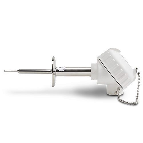 RTD1-S04-04 - ProSense temperature sensor, Pt100 RTD, sanitary connection probe, 4in insertion length, 3/8in reduced to 3/16in probe diameter, stainless steel sheath, 2in sanitary tri-clamp process connection, white polypropylene screw cover head ...
