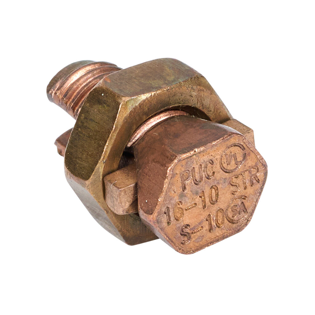 S-10-5 - Penn-Union S series split bolt, copper alloy, 1/2in nut hex, 11/32in body hex, 16-10 AWG, copper. Package of 5.