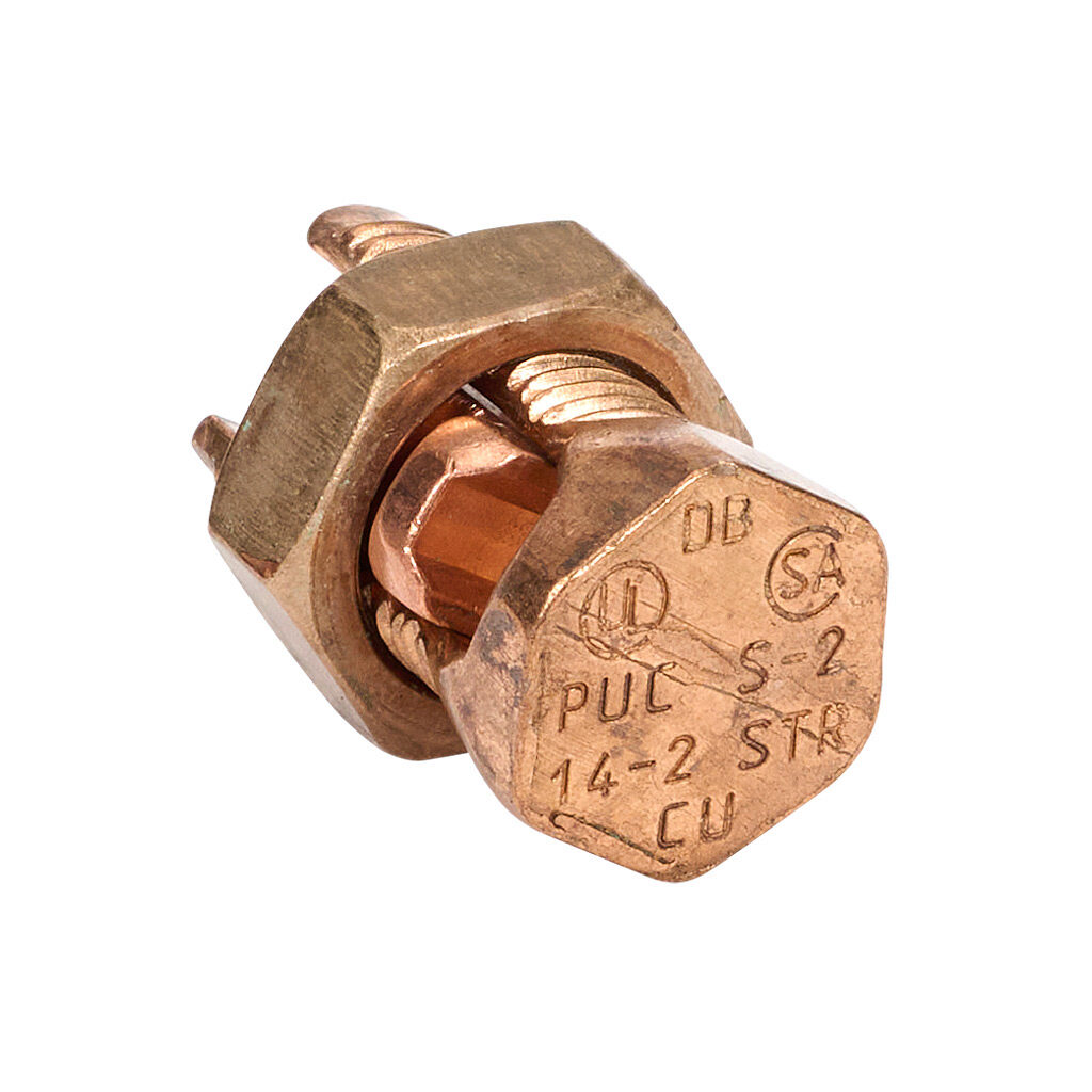 S-2-5 - Penn-Union S series split bolt, copper alloy, 13/16in nut hex, 11/16in body hex, 14-2 AWG, copper. Package of 5.