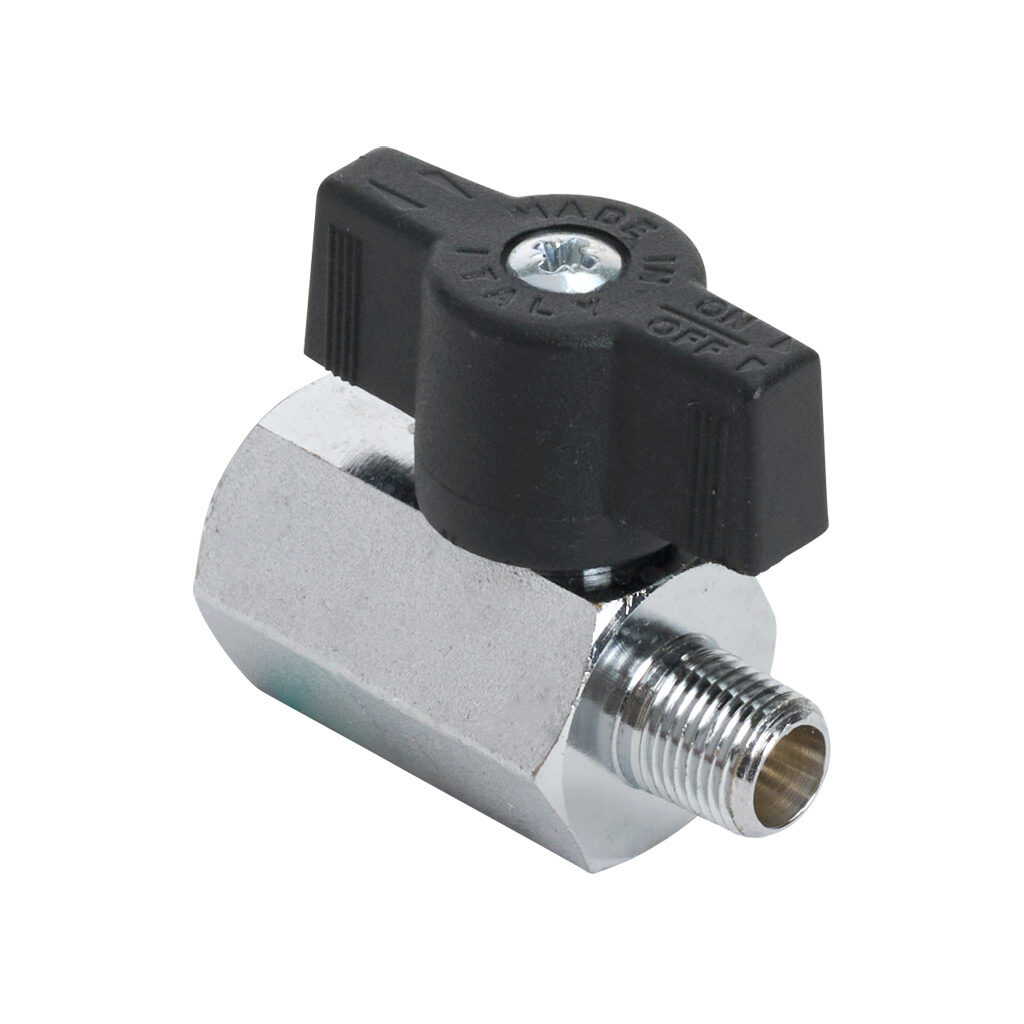 S34AZ1 - RuB S34 manual mini ball valve, 2-port (2-way), 2-position, T-handle, 1/8in male NPT inlet(s), 1/8in female NPT outlet(s), Cv=2.