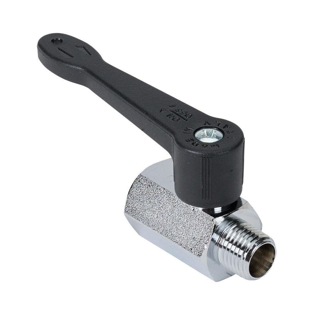 S34BZ0 - RuB S34 manual mini ball valve, 2-port (2-way), 2-position, rotary lever, 1/4in male NPT inlet(s), 1/4in female NPT outlet(s), Cv=4.9.
