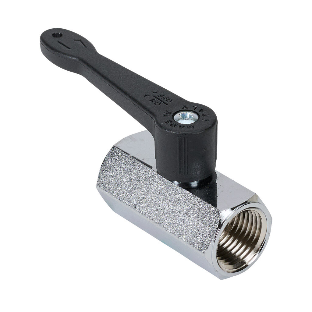 S34DX0 - RuB S34 manual mini ball valve, 2-port (2-way), 2-position, rotary lever, 1/2in female NPT inlet(s), 1/2in female NPT outlet(s), Cv=5.8.