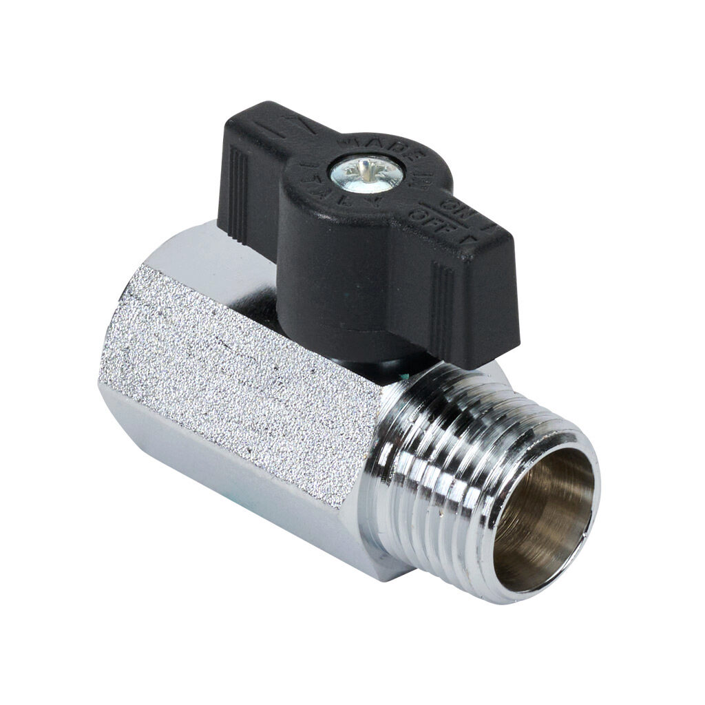 S34DZ1 - RuB S34 manual mini ball valve, 2-port (2-way), 2-position, T-handle, 1/2in male NPT inlet(s), 1/2in female NPT outlet(s), Cv=5.8.