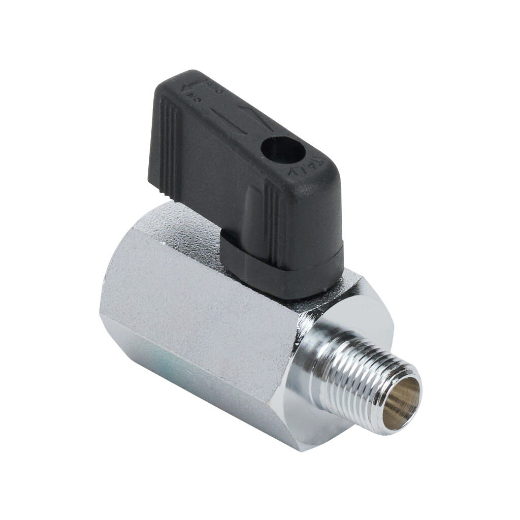 S35AZ0 - RuB S35 manual mini ball valve, 2-port (2-way), 2-position, rotary lever, 1/8in male NPT inlet(s), 1/8in female NPT outlet(s), Cv=2.