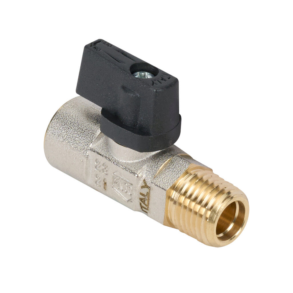 S39BZ0M - RuB S39 manual micro ball valve, 2-port (2-way), 2-position, wedge handle, 1/4in male NPT inlet(s), 1/4in female NPT outlet(s), Cv=1.4.