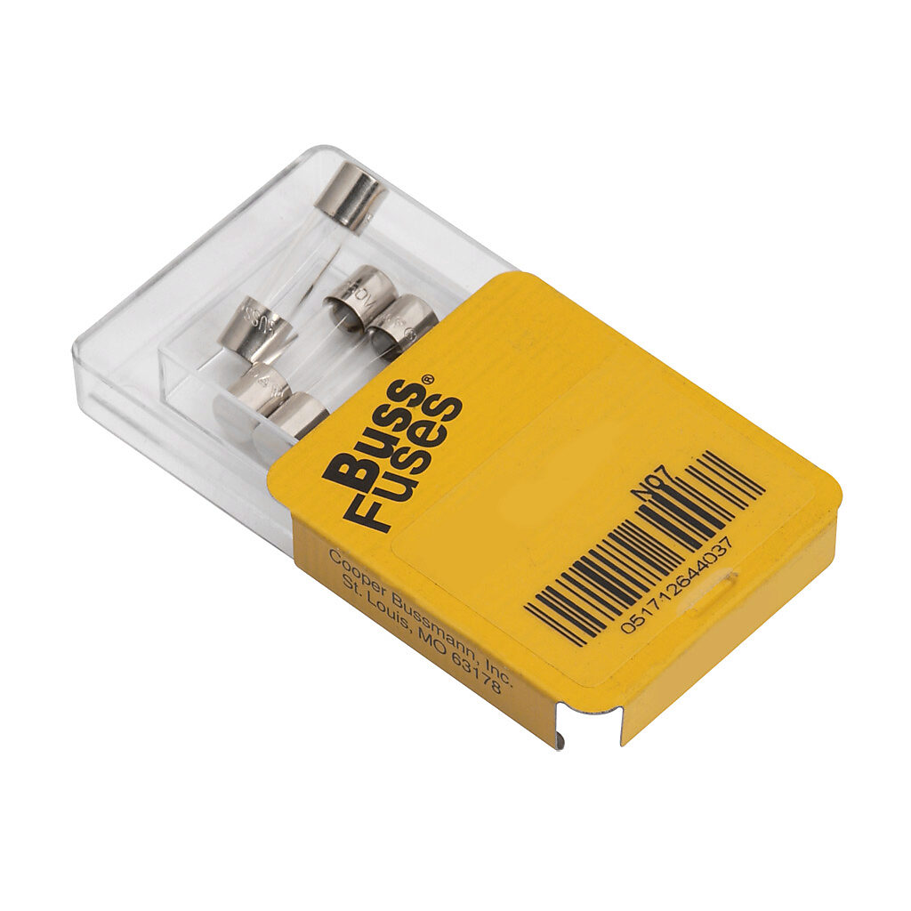 S5008-R - Bussmann fuse, S500 series, small dimension, fast-acting, 8A, 250 VAC, glass tube. Package of 5. Supplemental, electronic protection applications. Manufacturer part number: S500-8-R.