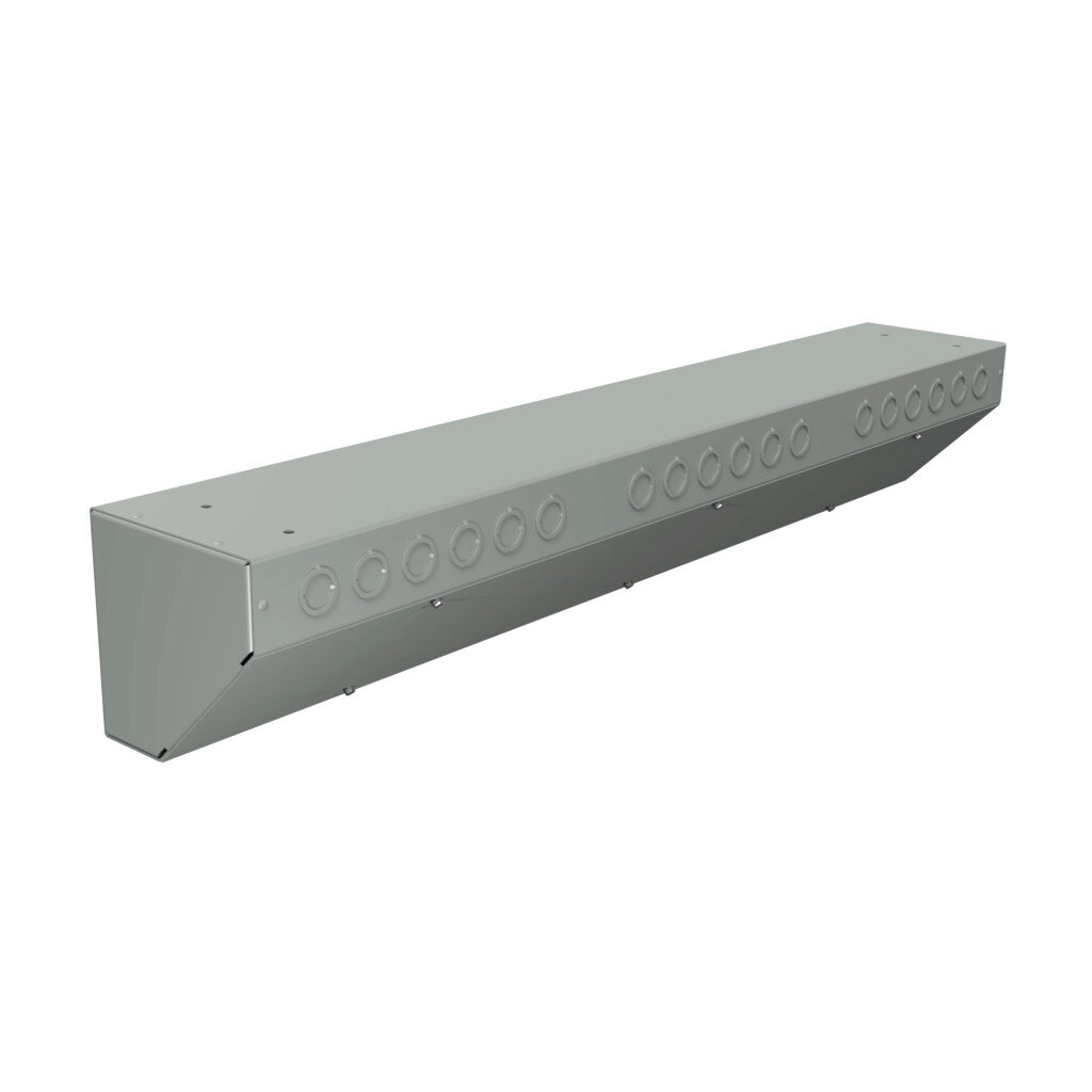 S6636AT - Wiegmann wiring trough, 6 x 6 x 36in (HxDxL), NEMA 1, corner mount, with knockouts, carbon steel, ANSI 61 gray, powder coat finish, screw cover.