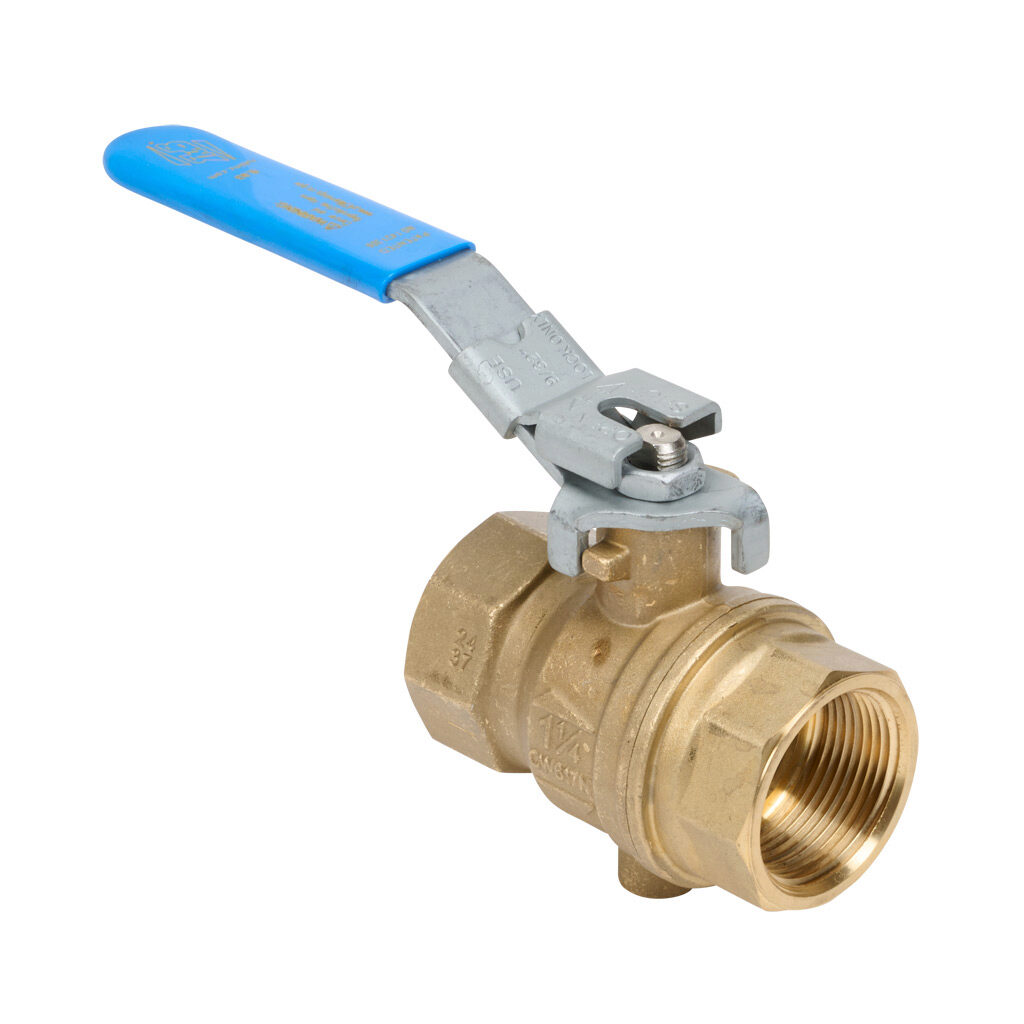 S93G41 - RuB S93 pneumatic manual ball valve, 3-port (3-way), 2-position, lockable rotary lever, 1-1/4in female NPT inlet(s), 1-1/4in female NPT outlet(s), 1/4in female NPT exhaust(s), Cv=127.1.
