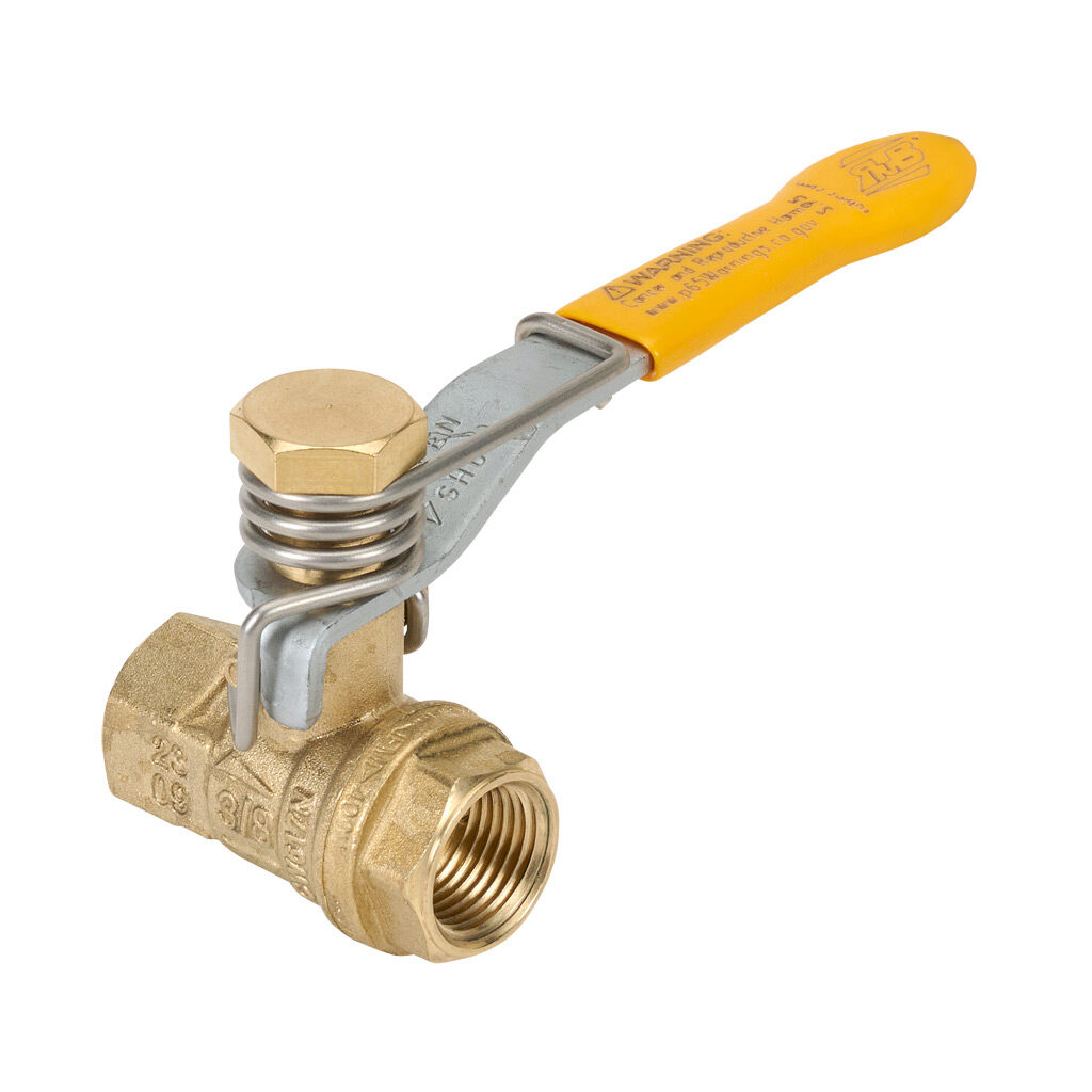 S95C41MR - RuB S95 manual ball valve, 2-port (2-way), 2-position, N.C., rotary lever, spring return, 3/8in female NPT inlet(s), 3/8in female NPT outlet(s), Cv=9.5.