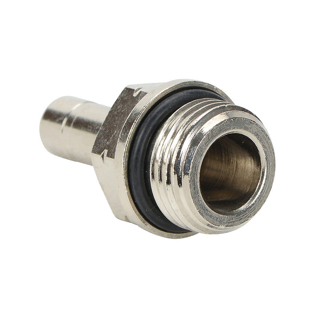 SA516-38N - NITRA pneumatic push-to-connect fitting, stem adapter, nickel-plated brass body, (1) 3/8in male NPT to (1) 5/16in (8mm) plug-in. Package of 5.