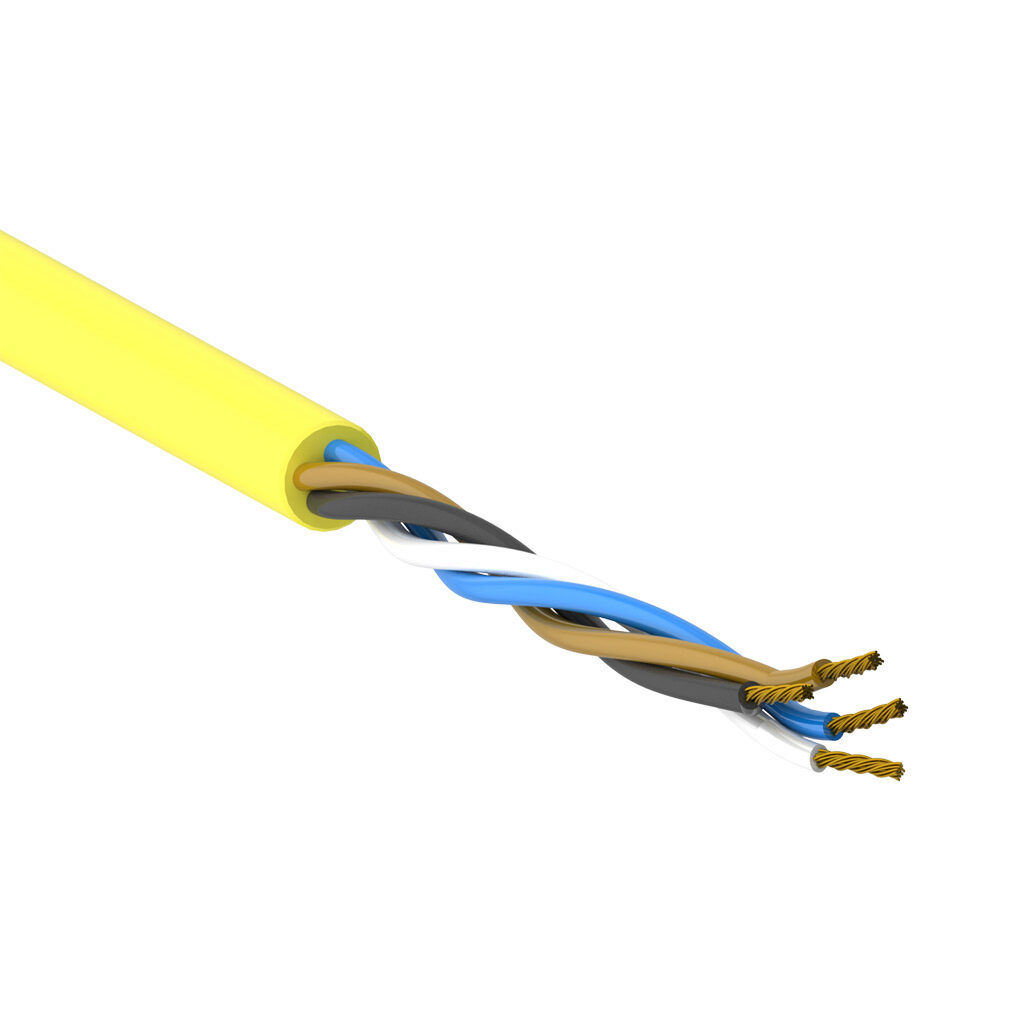 SAC-16-4U-1YL-1 - AutomationDirect flexible sensor/actuator cable, unshielded, 4 conductors, 16 AWG, bare copper, PVC conductor insulation material, black, brown, blue and white, PVC jacket, yellow, cut to length.