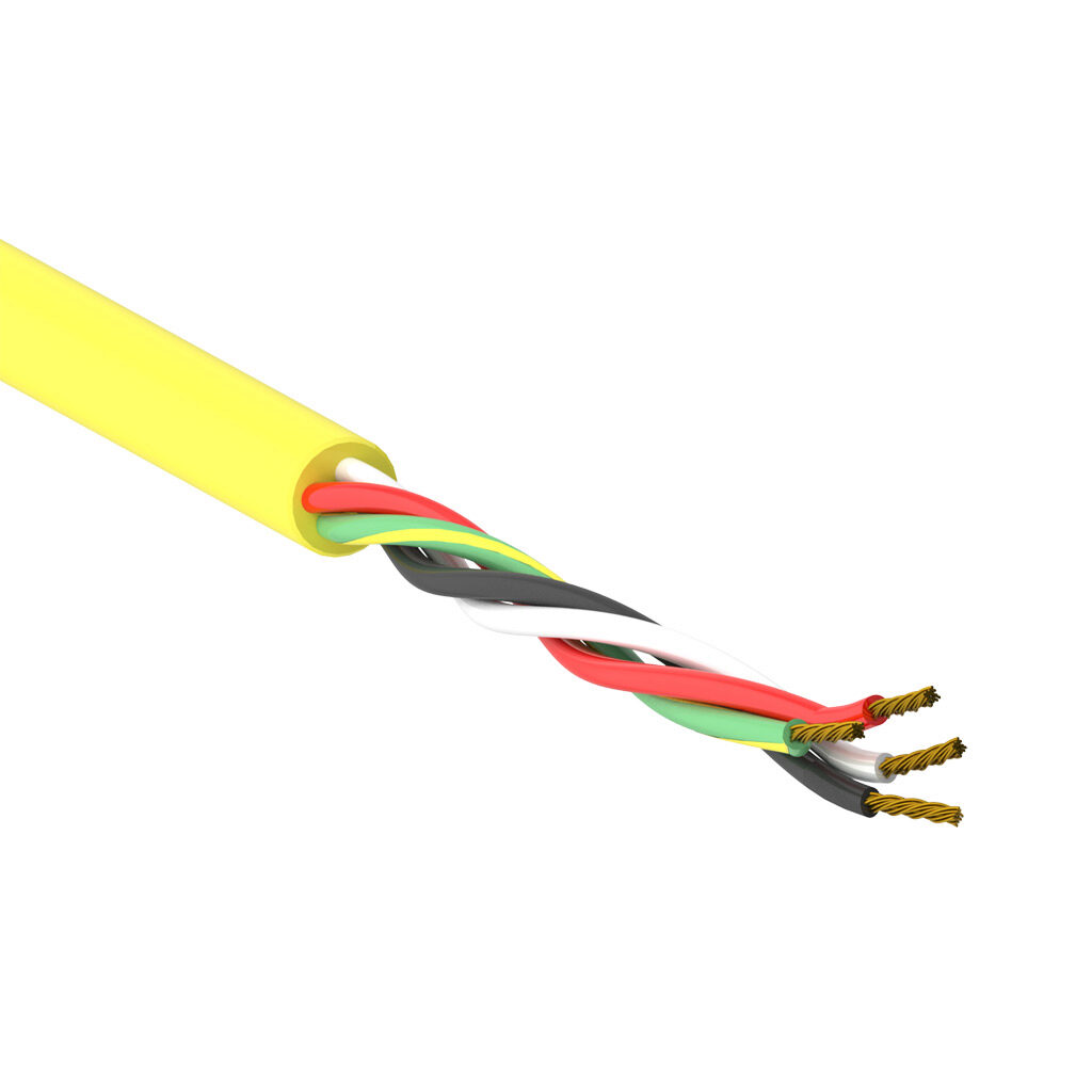 SAC-16-4U-2YL-1 - AutomationDirect flexible sensor/actuator cable, unshielded, 4 conductors, 16 AWG, bare copper, PVC conductor insulation material, black, white, red and green/yellow, PVC jacket, yellow, cut to length.