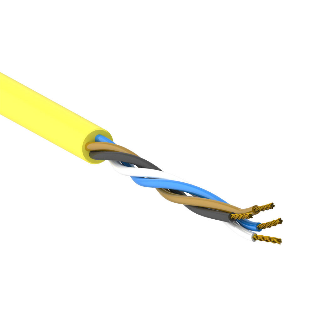 SAC-18-4U-1YL-1 - AutomationDirect flexible sensor/actuator cable, unshielded, 4 conductors, 18 AWG, bare copper, PVC conductor insulation material, black, brown, blue and white, PVC jacket, yellow, cut to length.