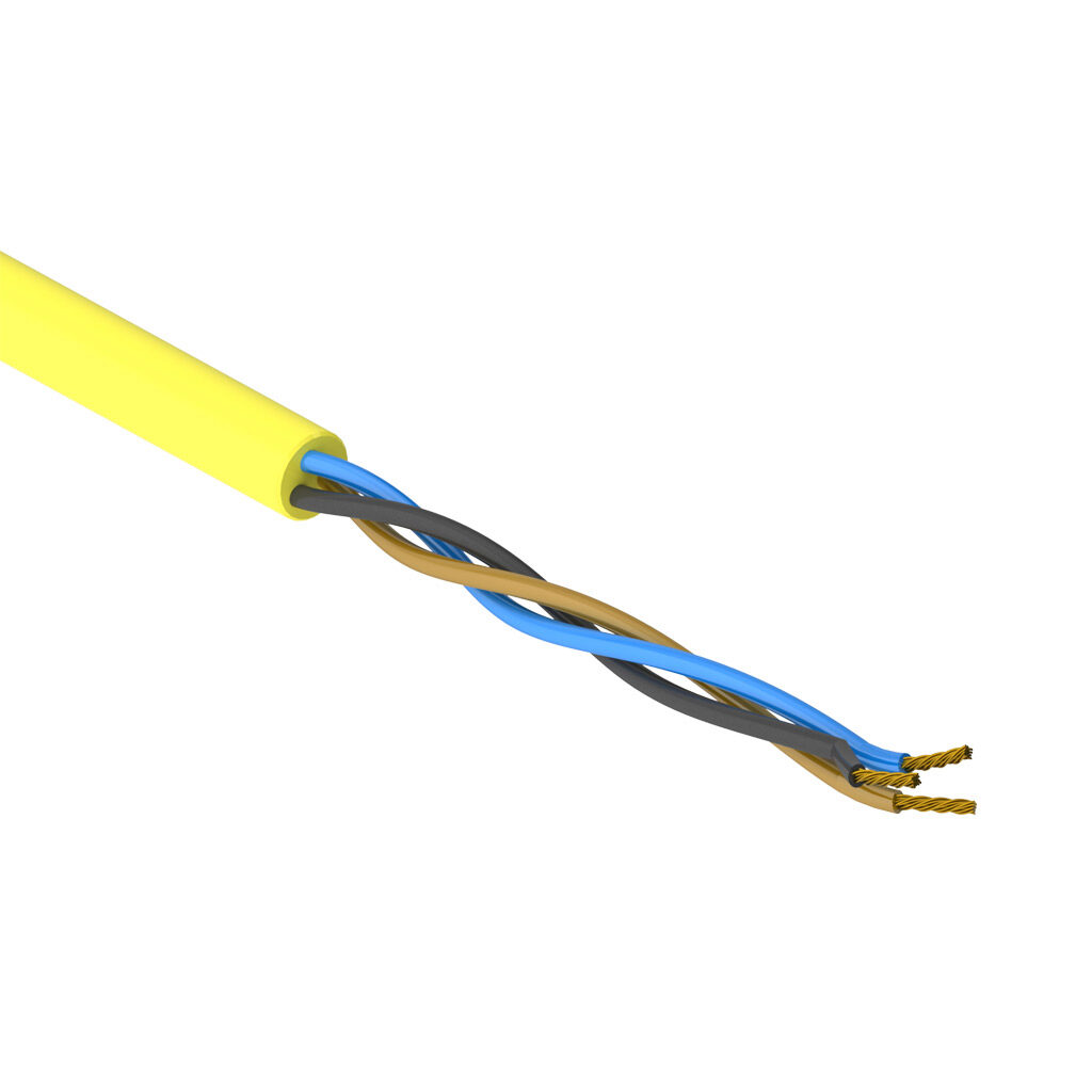 SAC-20-3U-1YL-1 - AutomationDirect flexible sensor/actuator cable, unshielded, 3 conductors, 20 AWG, bare copper, PVC conductor insulation material, black, brown and blue, PVC jacket, yellow, cut to length.