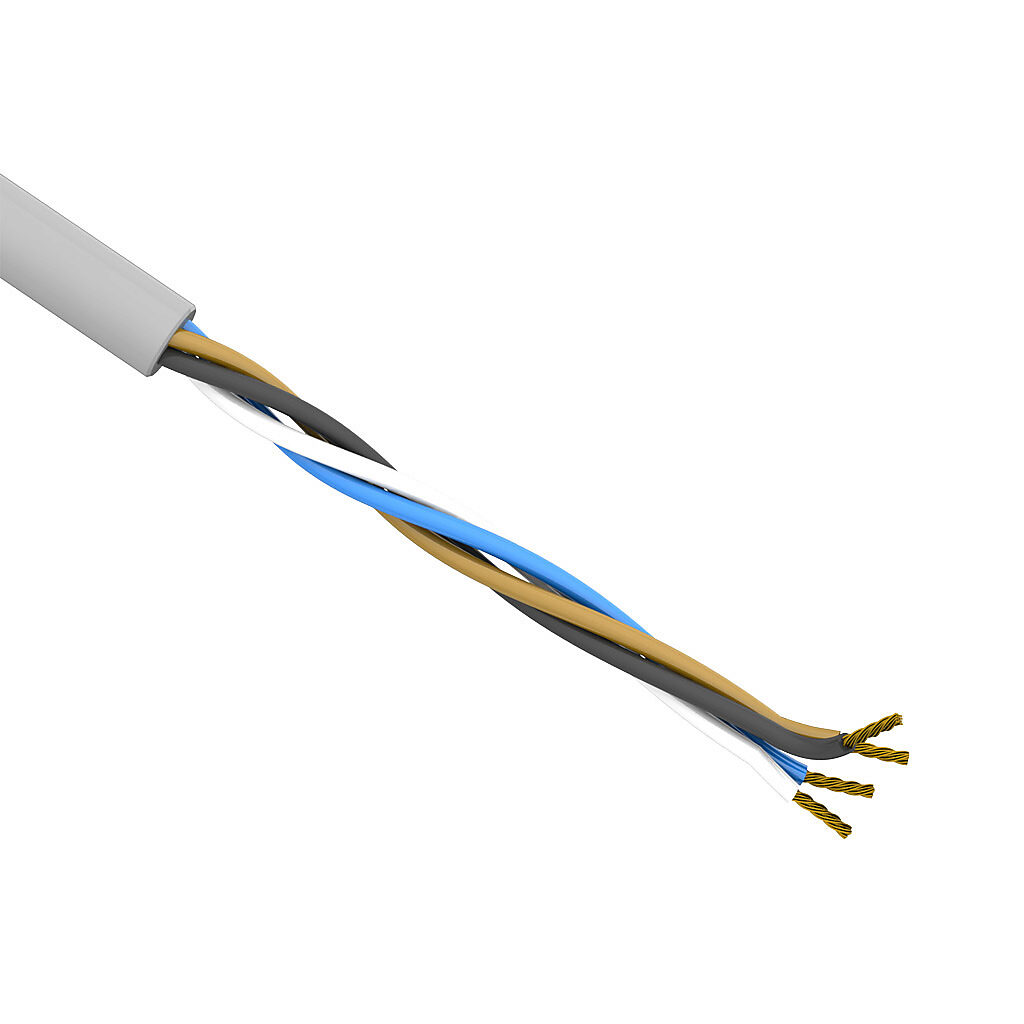 SAC-22-4U-1GY-1 - AutomationDirect flexible sensor/actuator cable, unshielded, 4 conductors, 22 AWG, bare copper, PVC conductor insulation material, black, brown, blue and white, PVC jacket, gray, cut to length.