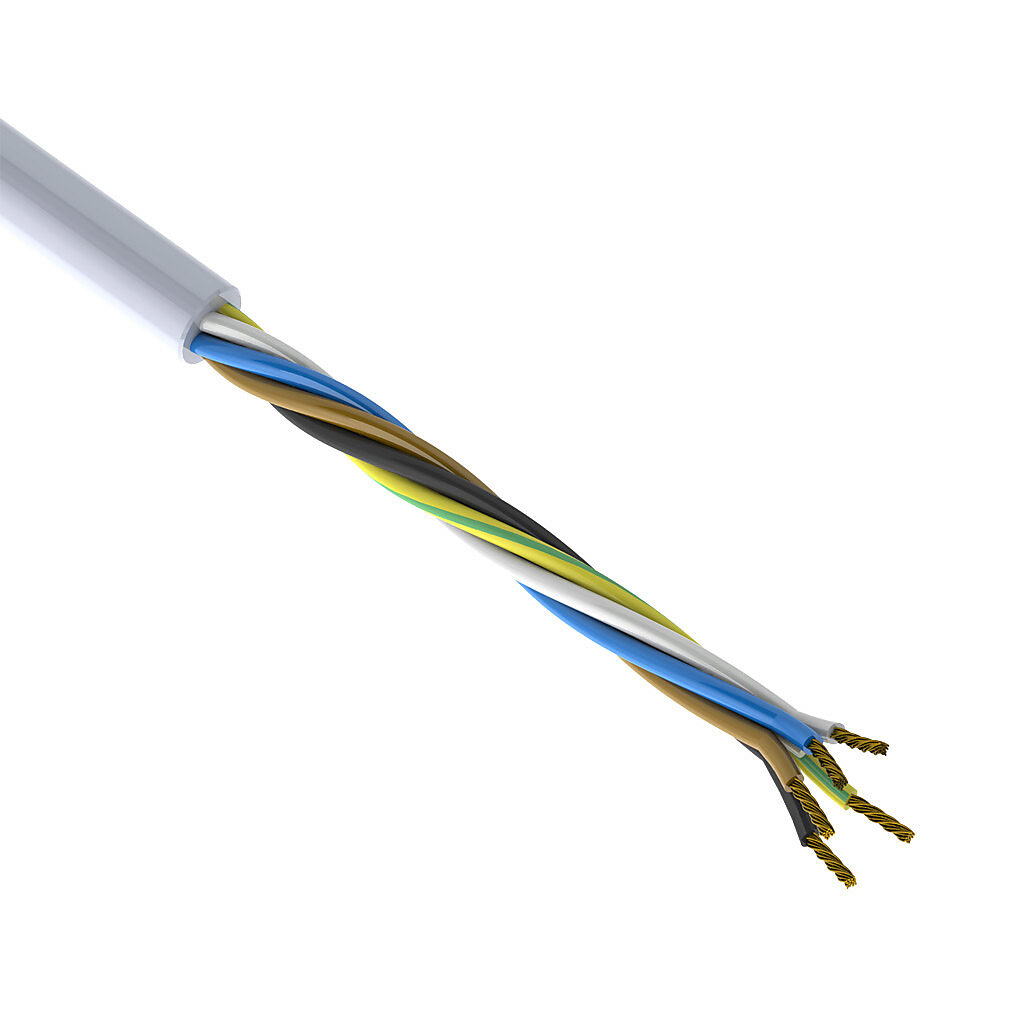 SAC-22-5U-1GY-1 - AutomationDirect flexible sensor/actuator cable, unshielded, 5 conductors, 22 AWG, bare copper, PVC conductor insulation material, black, brown, blue, white and green/yellow, PVC jacket, gray, cut to length.
