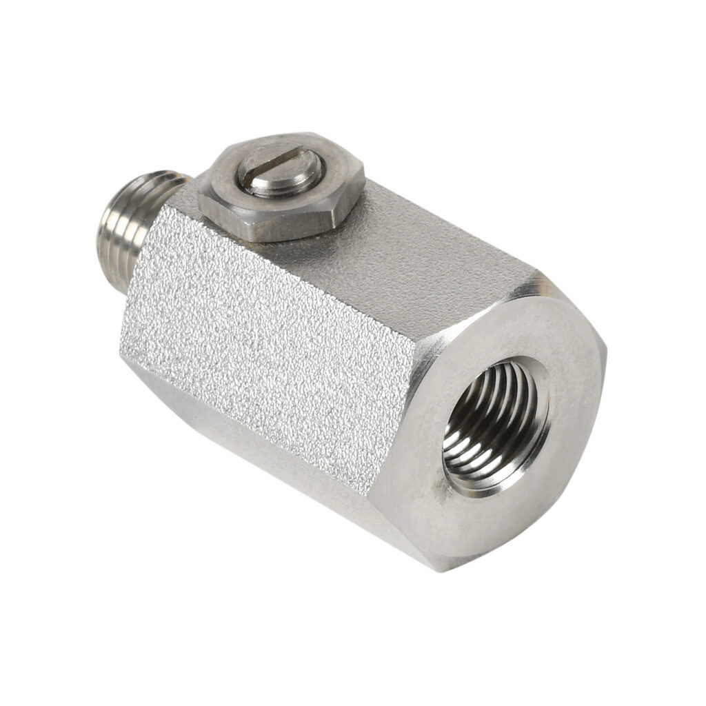 SAS542-ADC - Winters air, water and oil snubber, adjustable stainless steel stem and PTFE seal element, stainless steel body, 1/4in male NPT x 1/4in female NPT.