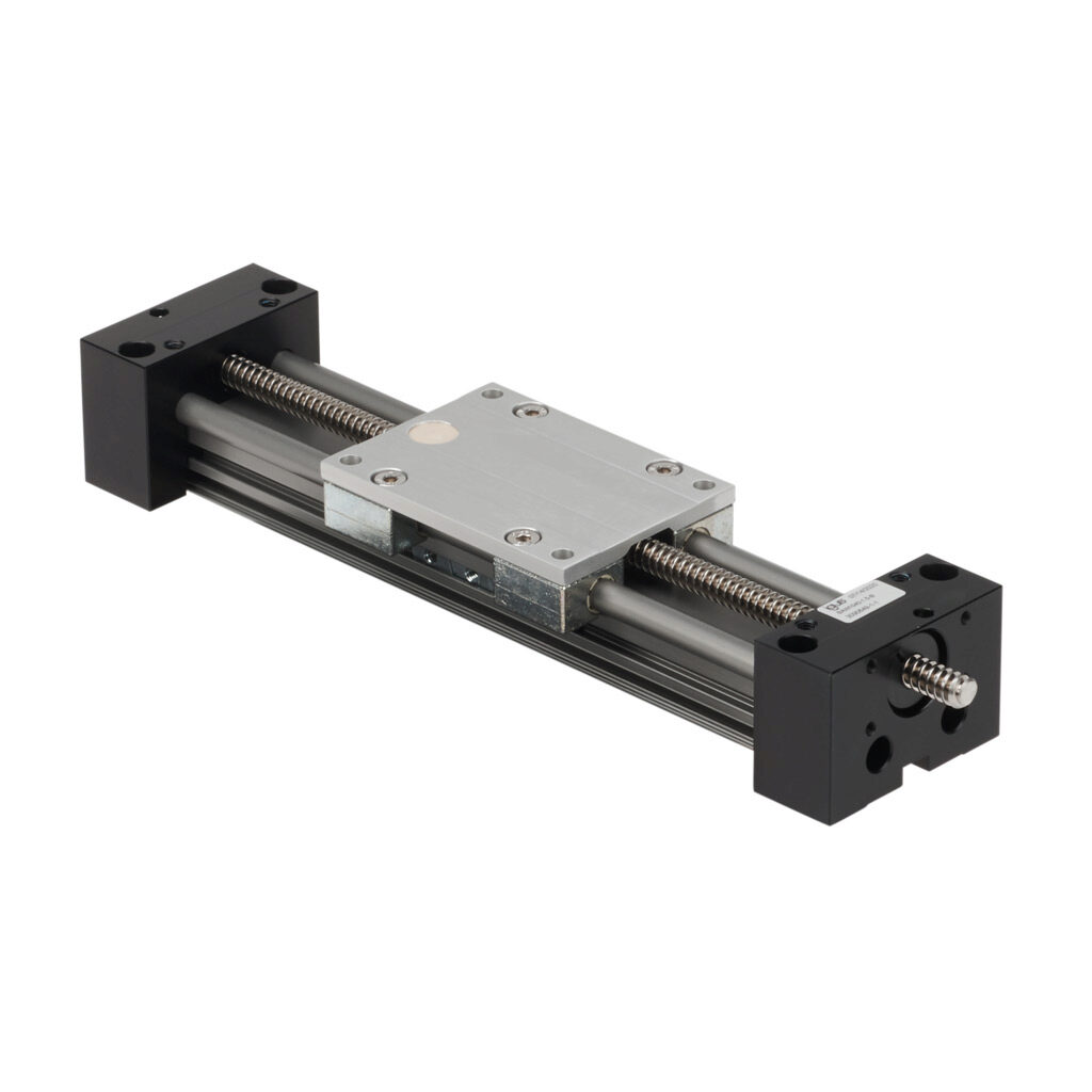 SAW1040-1.5-B - igus drylin series linear actuator assembly, W1040 twin rail, 74mm wide, 150mm travel, lead screw, 25mm pitch, hard-anodized aluminum rail.
