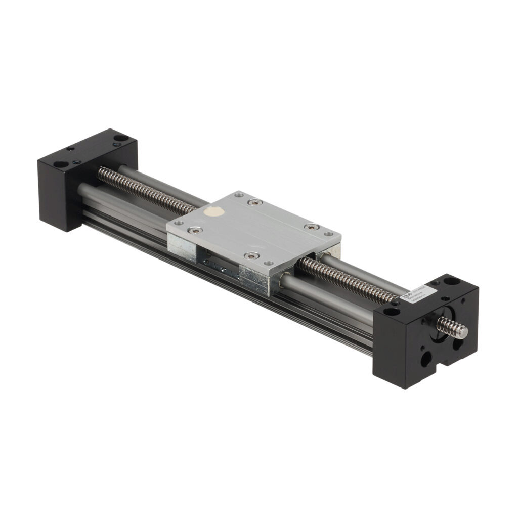 SAW1040-2-B - igus drylin series linear actuator assembly, W1040 twin rail, 74mm wide, 200mm travel, lead screw, 25mm pitch, hard-anodized aluminum rail.