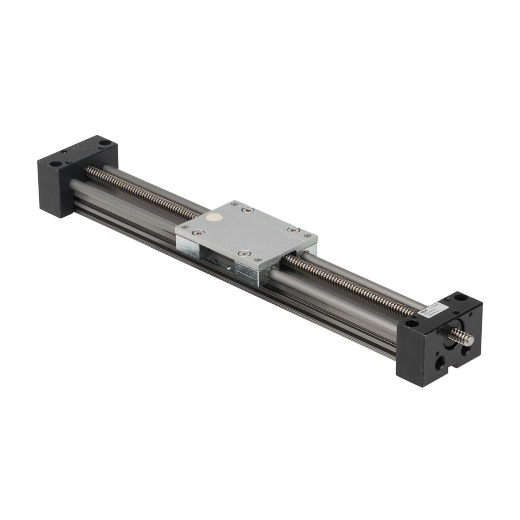 SAW1040-3-B - igus drylin series linear actuator assembly, W1040 twin rail, 74mm wide, 300mm travel, lead screw, 25mm pitch, hard-anodized aluminum rail.